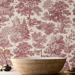 papier peint toile rouge paysage forêt classique vintage adhésif résistant isolation thermique chambre salon