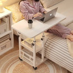 table d'appoint mobile blanche moderne roulettes étagères chambre coucher canapé