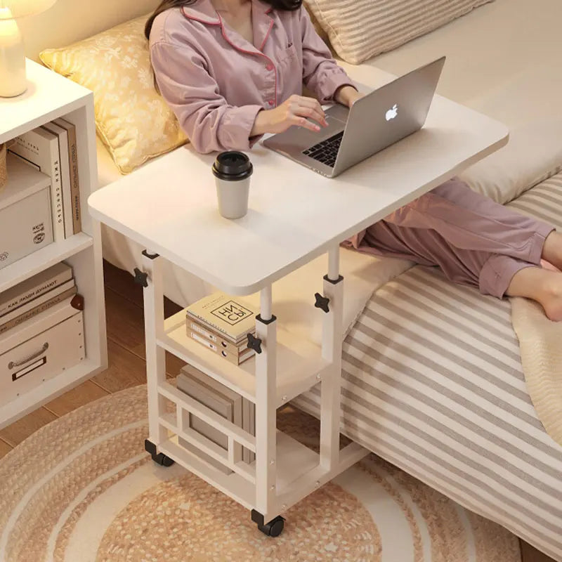 table d'appoint mobile blanche moderne roulettes étagères chambre coucher canapé