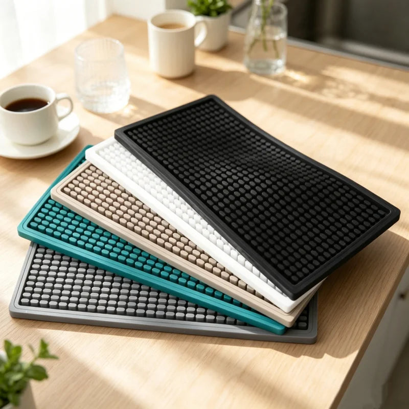 tapis protection vaisselle silicone moderne perforé vert gris blanc