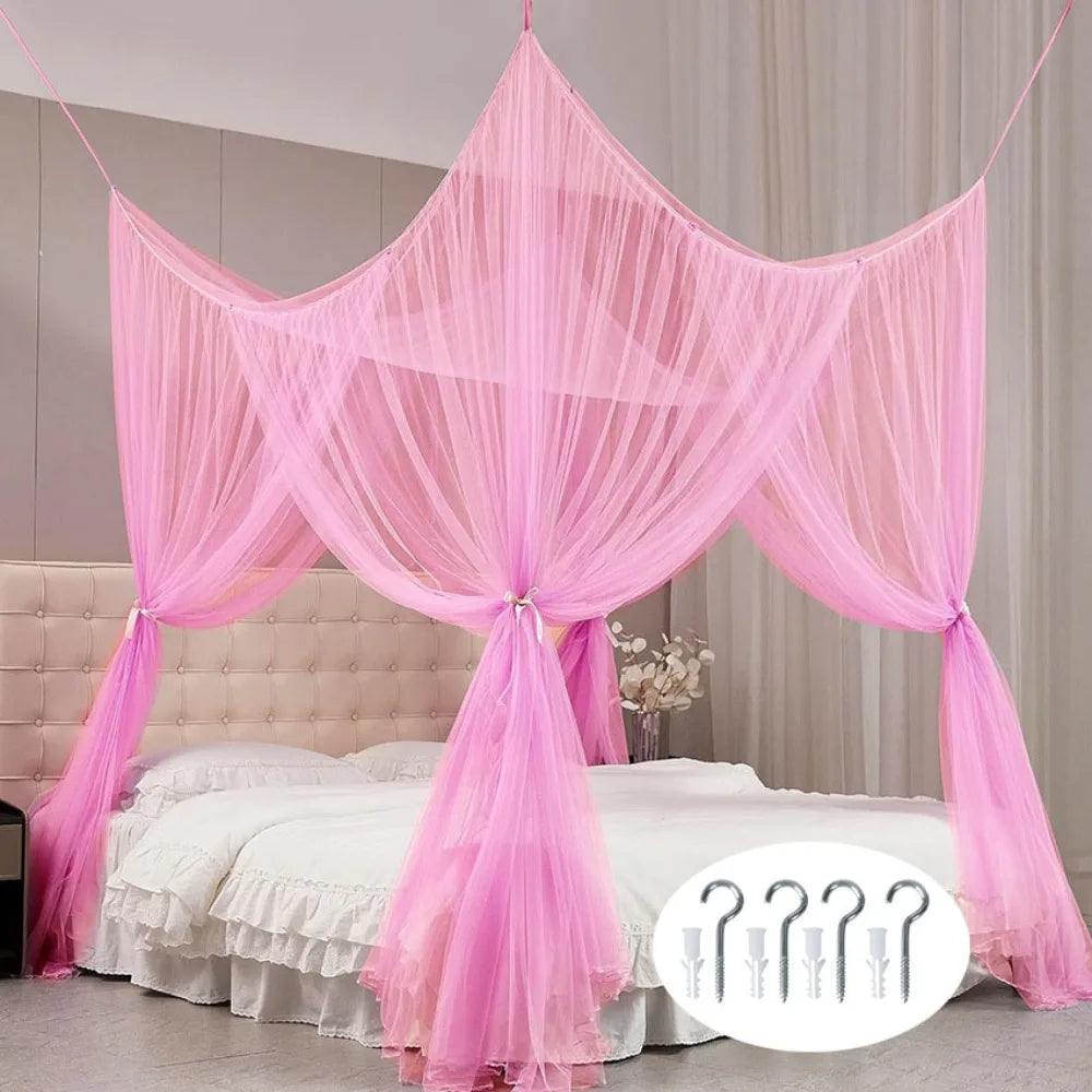 filet anti moustiques transparent moderne rose clair noir coton polyester crochets métalliques chambre coucher
