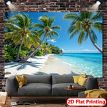 affiche murale paysage marin palmiers ciel bleu plage blanche métalliques chambre salon decoration française