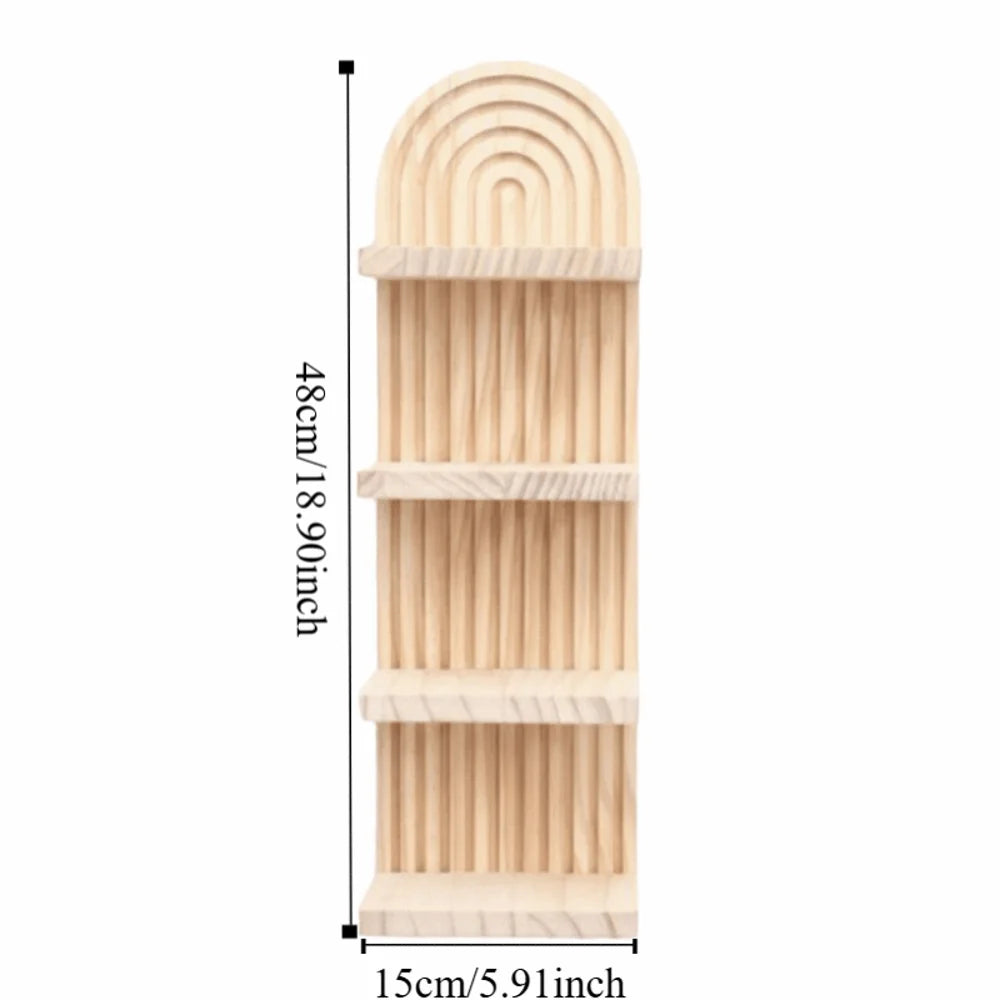 étagère murale bois quatre niveaux moderne minimaliste rayures verticales naturel beige clair