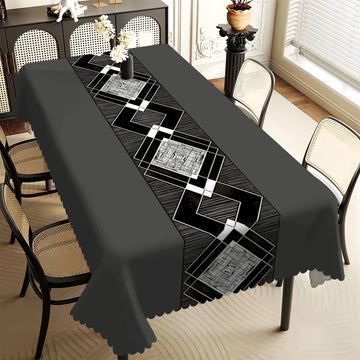 nappe table moderne géométrique noire blanche dentelée salon salle manger machine imperméable réutilisable polyester