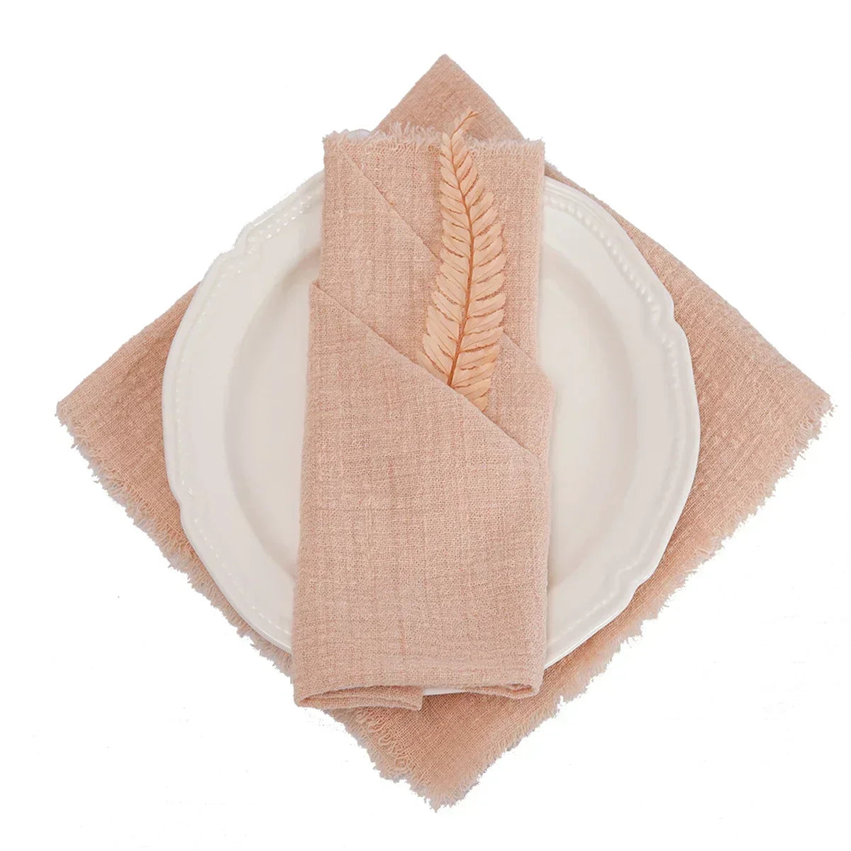 lot serviettes table coton rose franges ruban décorations mariage fête table rustique moderne