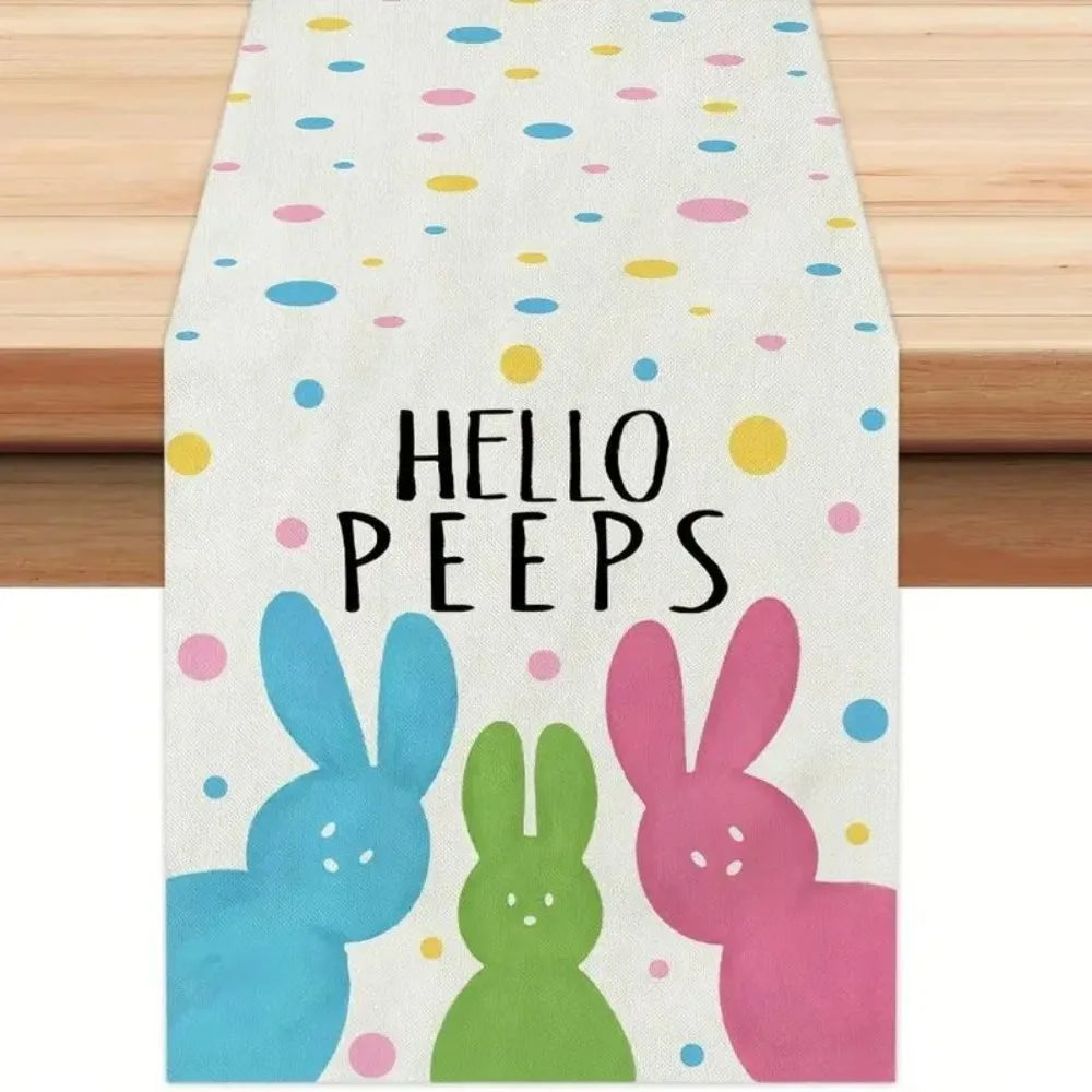 table pâques lapins fleurs happy easter multicolore rectangulaire festive imperméable polyester déco festive