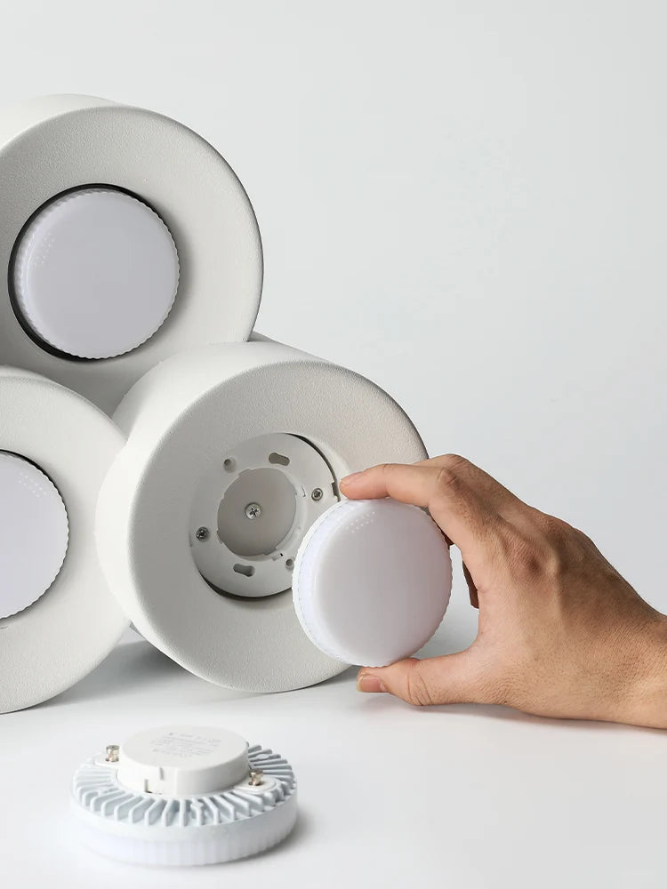 Spot moderne led blanc adhésif base fixation diffuseur rond lisse