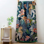 rideau moderne fleuri bleu marine bordure verte machine lavable