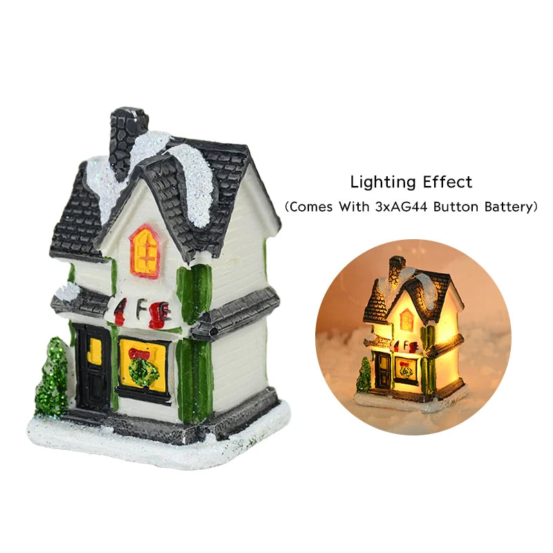décorations noël miniatures maison bois naturel rustique vintage porte fenêtre led