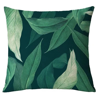 taies oreiller motif feuilles tropicales verte blanche modernes décoratives carrées 40x40cm 45x45cm