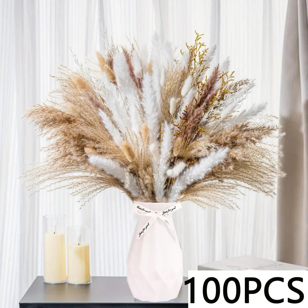 bouquet fleurs séchées naturel herbe pampa queues lapins décoration intérieure mariage anniversaire rustic chic