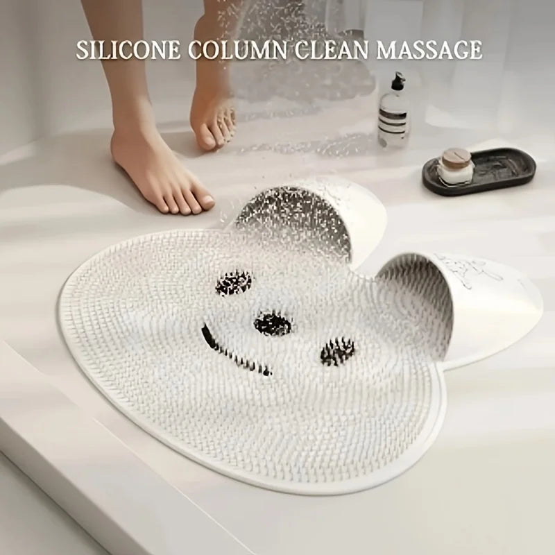 tapis bain blanc rose souriant oreilles lapin adhésif douche moderne