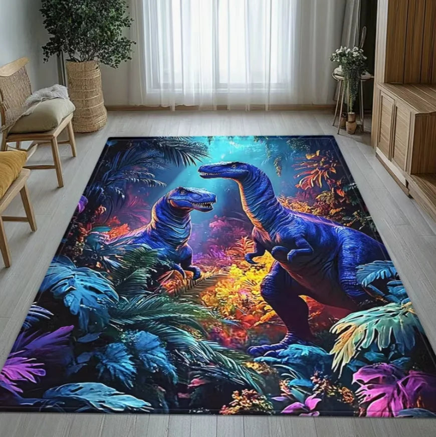 tapis multicolore dinosaures moderne salon chambre facile nettoyer polyester polypropylène rectangle aubusson