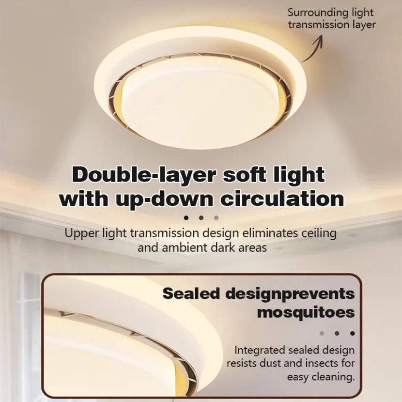 lampe ventilateur sans pales invisible télécommande led moderne blanc brun noyer imitation bois fixations