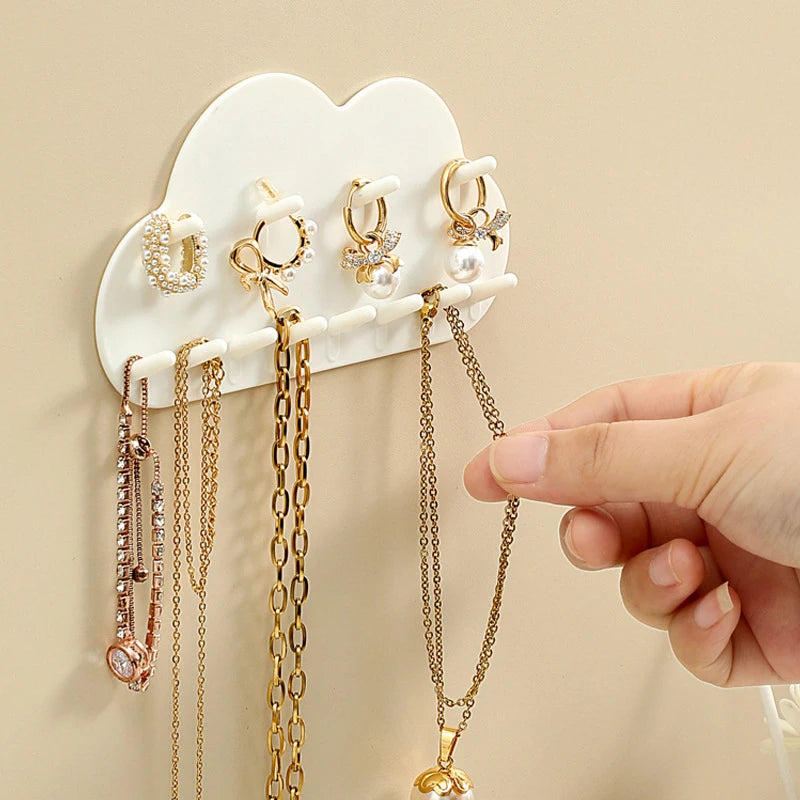 rangement mural porte bijoux blanc nuage moderne adhésif colliers bracelets boucles doreilles organisation déco