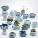 cache pots céramique bleu coquillages poissons étoiles mer décoration balcon jardin marin