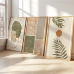 decoration murale abstraite feuilles palmier contemporaine vert beige blanc pièces affiches minimaliste