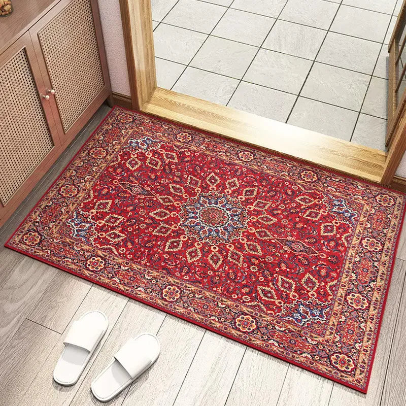 tapis sol vintage motif mandala floral rouge bleu beige classique maison intérieur