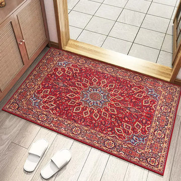 tapis sol vintage motif mandala floral rouge bleu beige classique maison intérieur