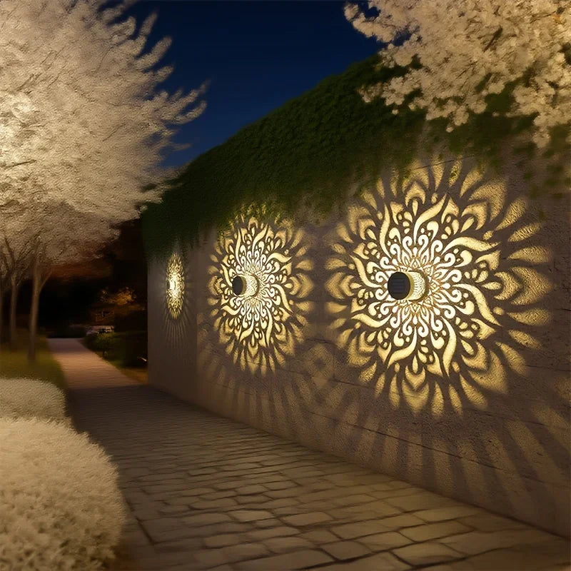 appliques murales solaires ip65 ornements floraux noir modernes extérieur jardin patio balcon