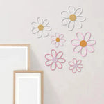décorations murales fleurs marguerites blanc rose texture tissu moderne enfant champêtre bois