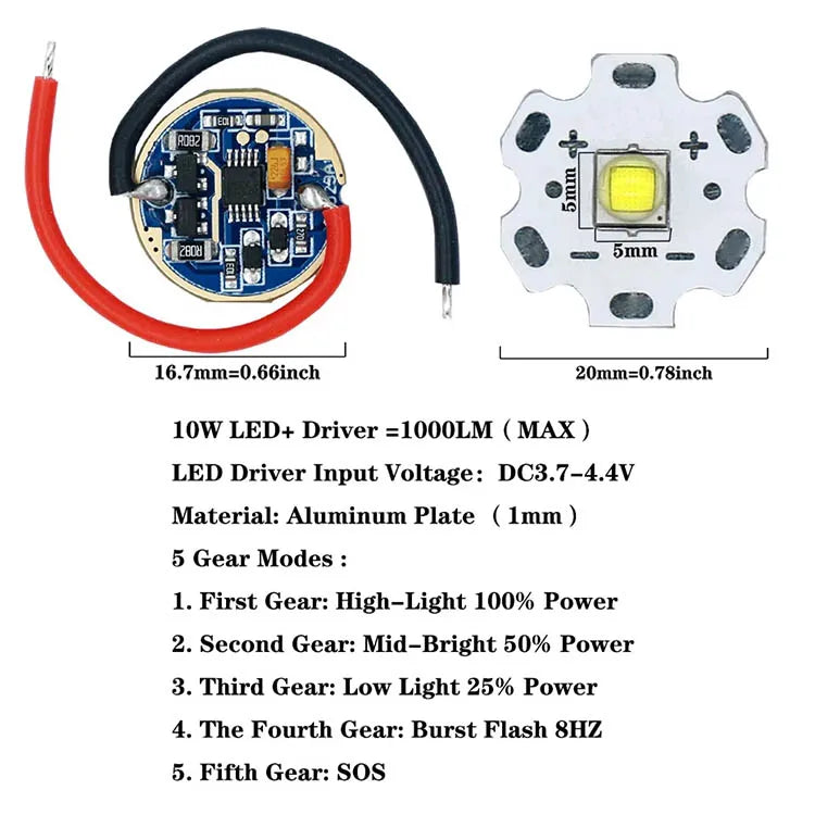 torche led 3w 5w 10w 18w bleu rouge 5modes burst sos circulaire électronique moderne