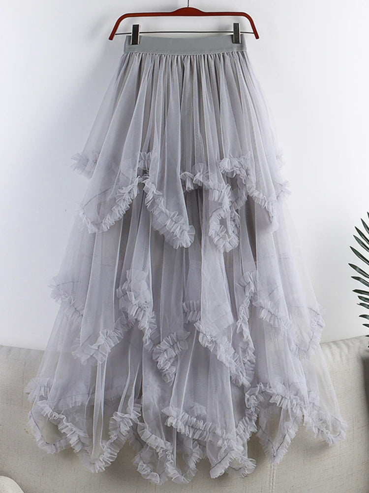 jupe tulle violet rouge élégante asymétrique franges translucide femme erotique summer