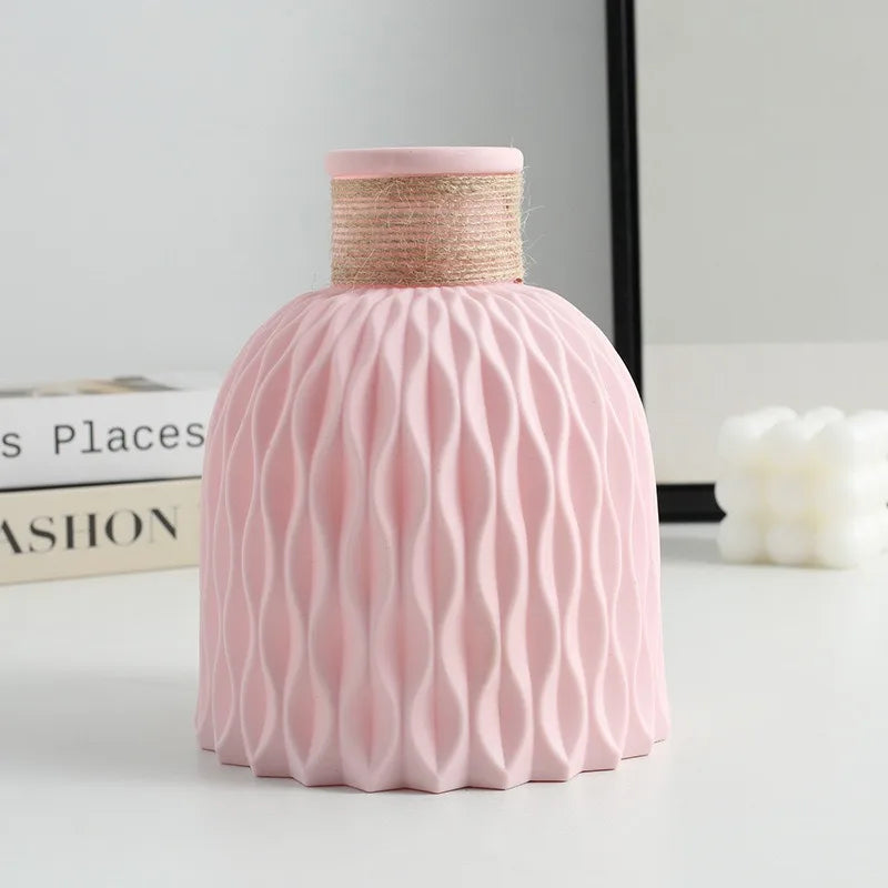 vases décoratifs blanc beige gris rose motif ondulé corde jute moderne