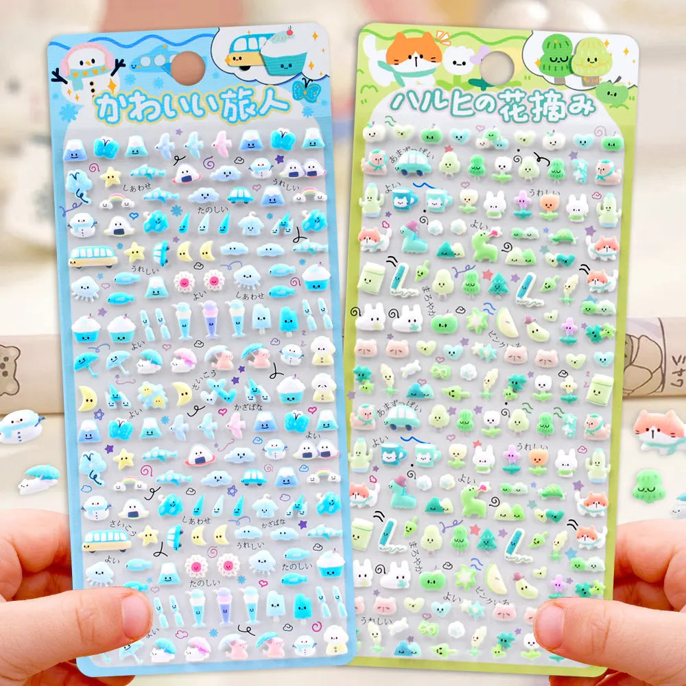 sticker kawaii adhésif transparent animaux motifs colorés mignons expression faciale scrapbooking bricolage pièces