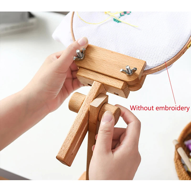 support broderie rotation 360 vis ajustable bois naturel simple fonctionnel kit