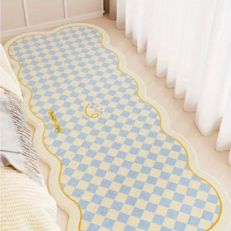 tapis moderne rose clair carreaux géométriques antidérapant polyester entrée salon chambre