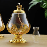 lampe huile transparente dorée motifs floraux classique vintage réglable verre alliage zinc
