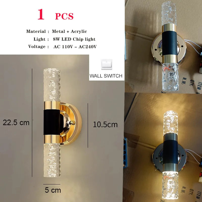 applique murale moderne or transparent verre rayures chambre coucher éclairage led nordique