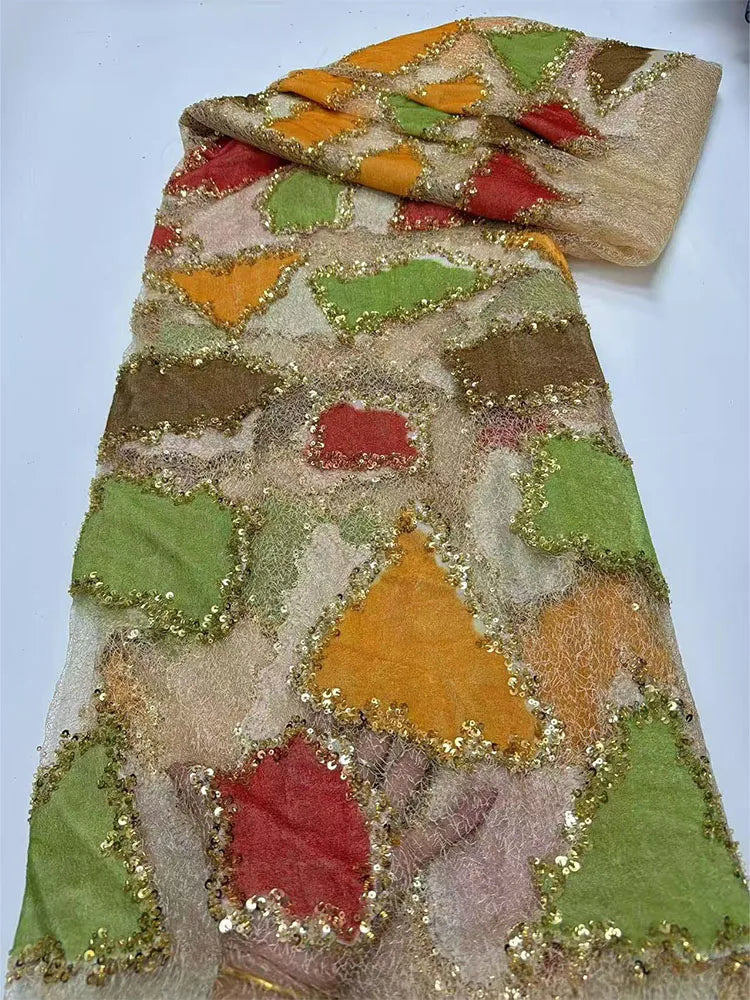 tissu patchwork triangles dorés polyester coton mariage robes soirée traditionnel opacité française