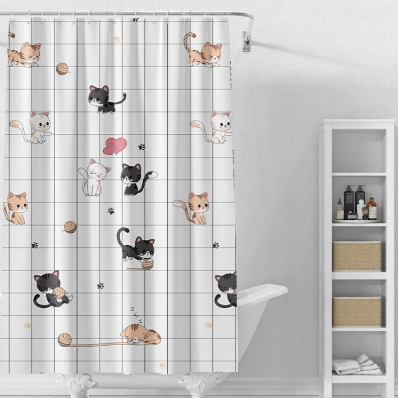 rideau douche imperméable motif chats mignons facile nettoyer tissu éva blanc noir beige rose