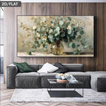 tableau toile fleurs feuilles moderne beige vert blanc décoration murale impression horizontale sans cadre