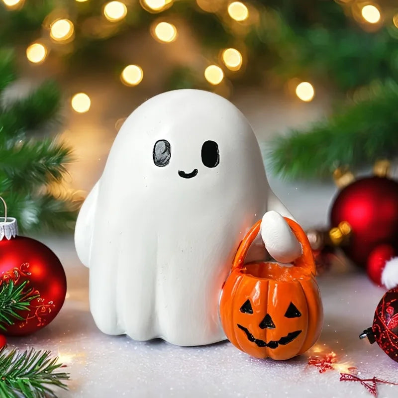 décoration halloween fantôme blanc souriant citrouille jack lantern moderne résine