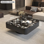 table basse carrée salon minimaliste marbre noir blanc tiroir métal solide