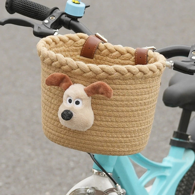 panier vélo enfant tissé beige rose points créatif clips chien