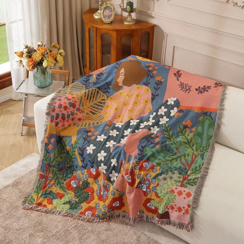 tapisserie vintage nordique motif floral portable couverture pique nique adulte chambre hospitalière hôtelièreextérieur