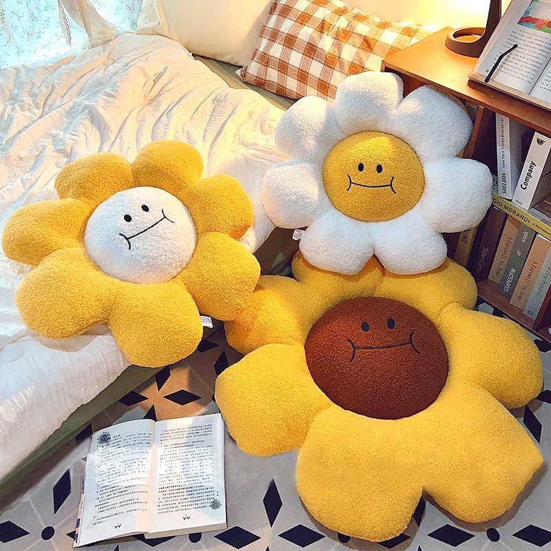 coussin fleur tournesol jaune blanc marron coréen moderne imperméable coton polyester canapé chambre