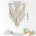 décoration murale boho chic macramé franges beige clair tissu main fixations crochets
