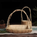 panier decoratif japonais bois texturé plateau rangement vert beige rustic champetre asiatique