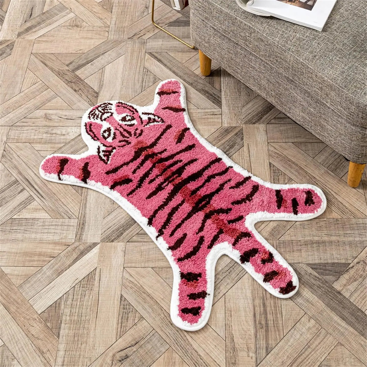 tapis moderne rose tigre polyester antidérapant imperméable salon chambre voyage