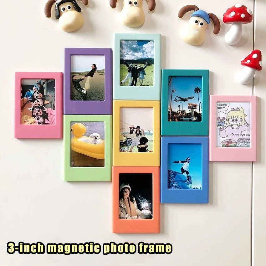 cadres photo magnétiques transparents violet vert jaune bleu moderne minimaliste décoration murale DIY autoadhésifs