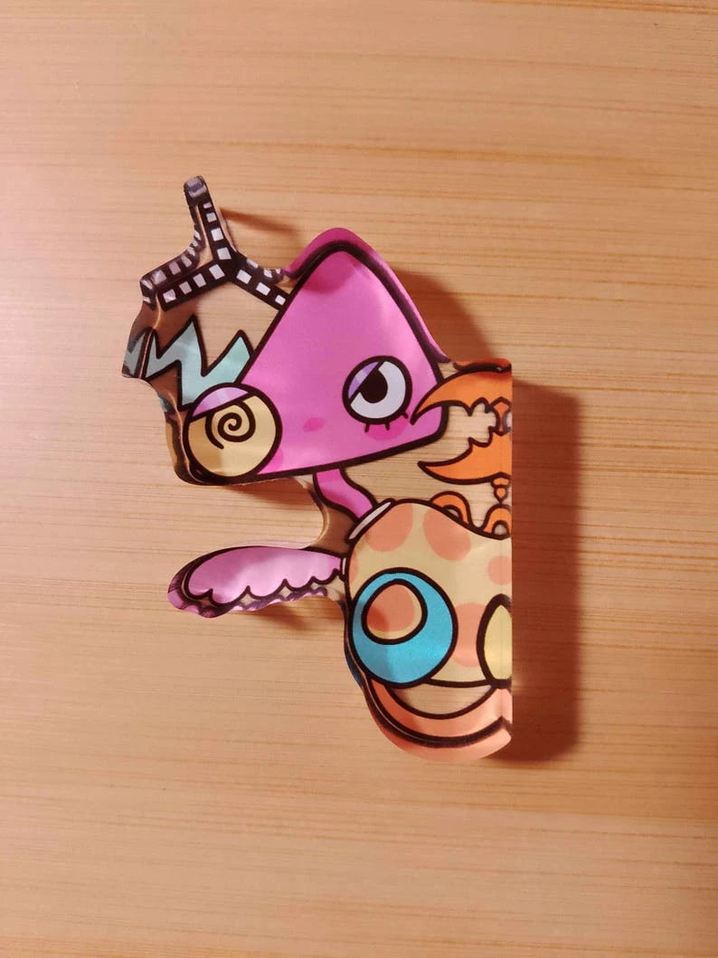 sticker table protection angle acrylique dessins animés yeux colorés sourires chapeaux accessoires violet rouge