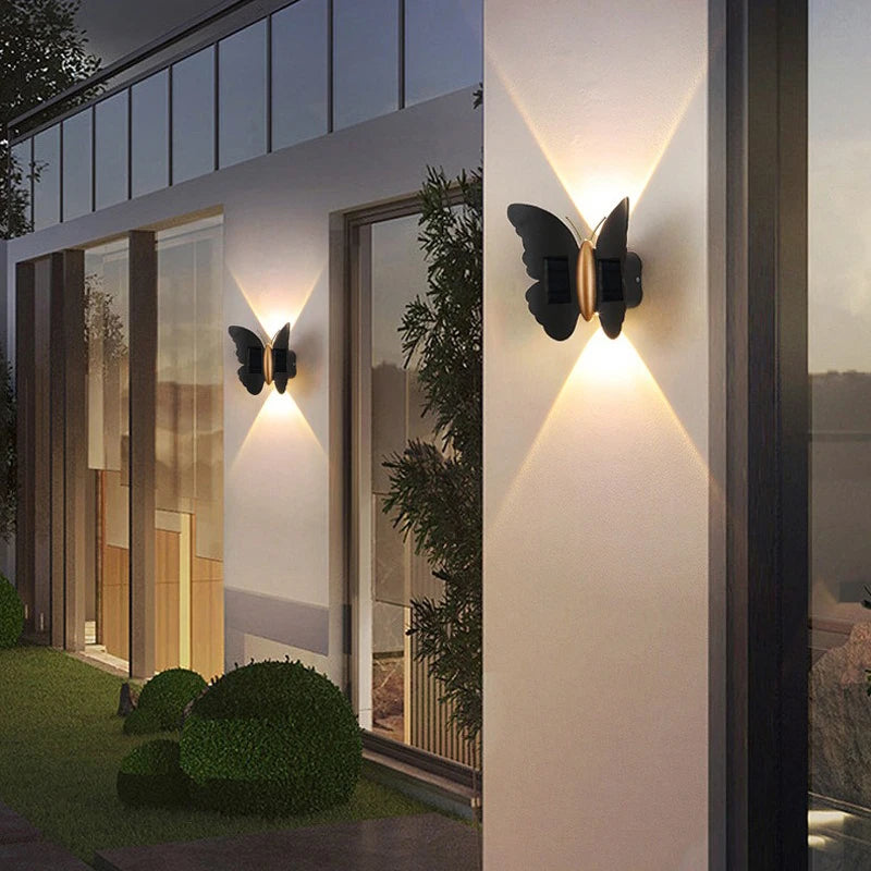 applique murale papillon led solaire moderne noire dorée extérieure adhésive on off