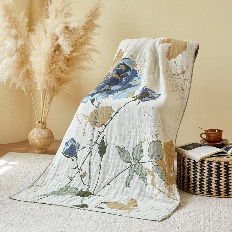 serviette bain coton fleuri couverture rectangulaire absorbante lavable machine rustique années 26 30