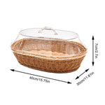 panier marron clair tressé couvercle plastique transparent poignée classique respectueux environnement