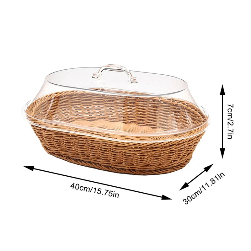 panier marron clair tressé couvercle plastique transparent poignée classique respectueux environnement